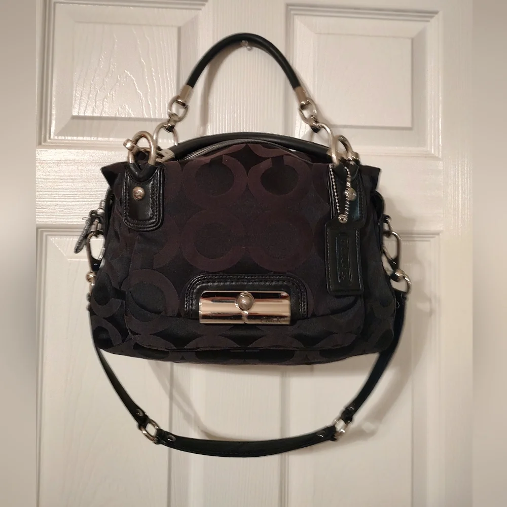 Coach Kristin OP Art Satchel In Black Signature C Canvas With Leather Trim